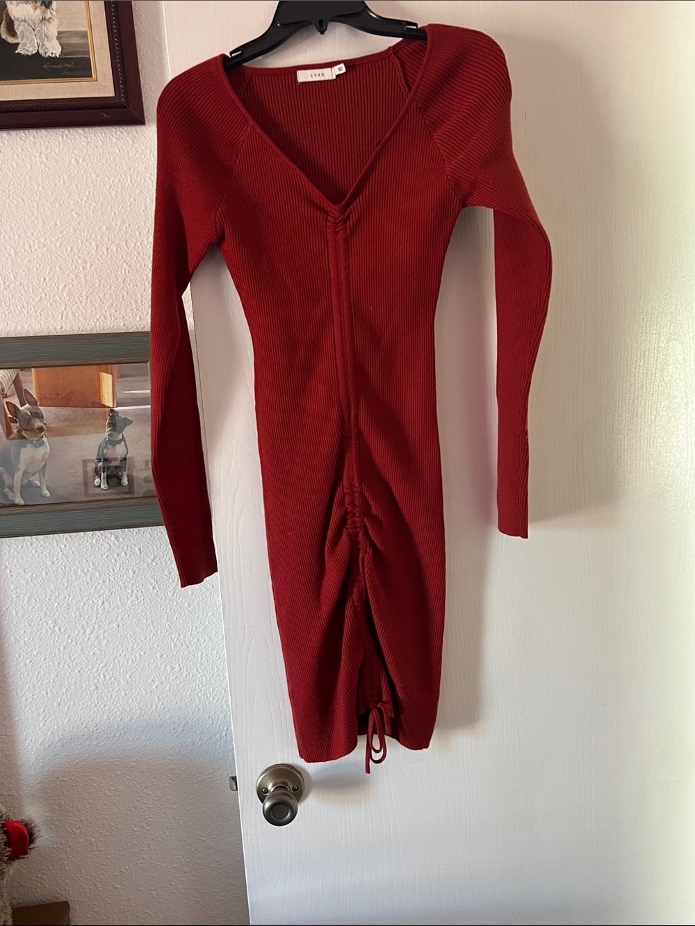 Lush Burgundy Ribbed Long Sleeve V-Neck Midi Dress